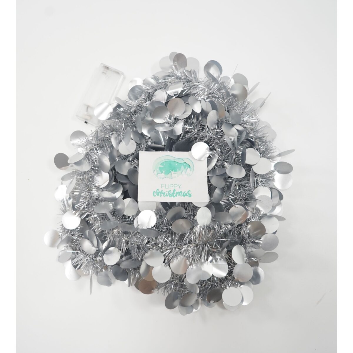 Beteala Craciun cu LED, Argintie, model cu paiete rotunde, 2 m x 5 cm, PVC, Sir, Artificiala, Embo - imagine 6