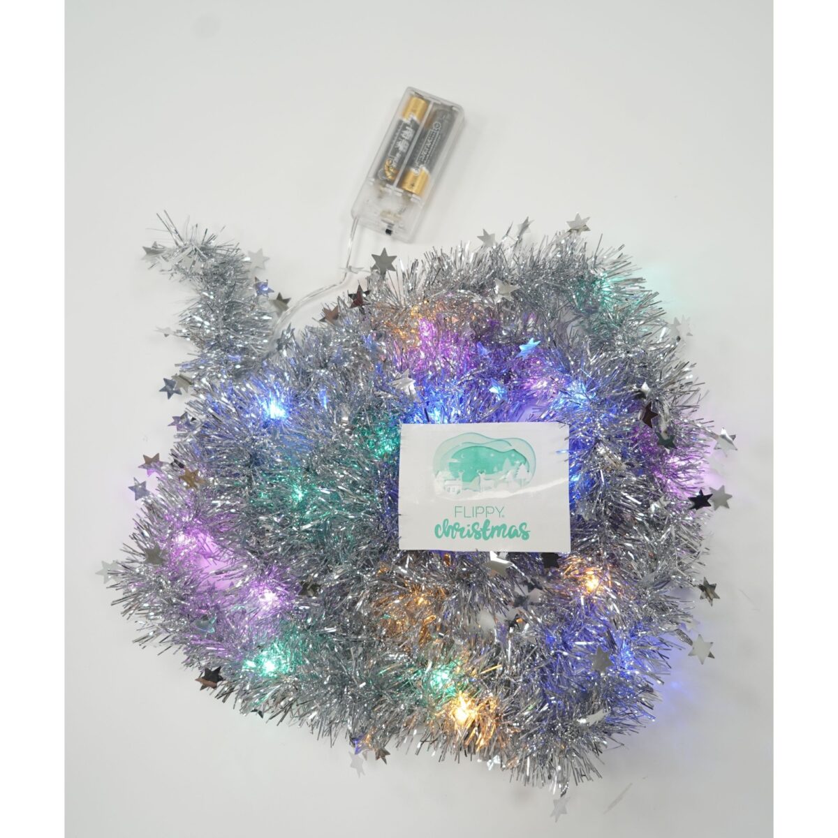 Beteala Craciun cu LED, Argintie, model cu stelute, 2 m x 5 cm, PVC, Sir, Artificiala, Embo - imagine 4