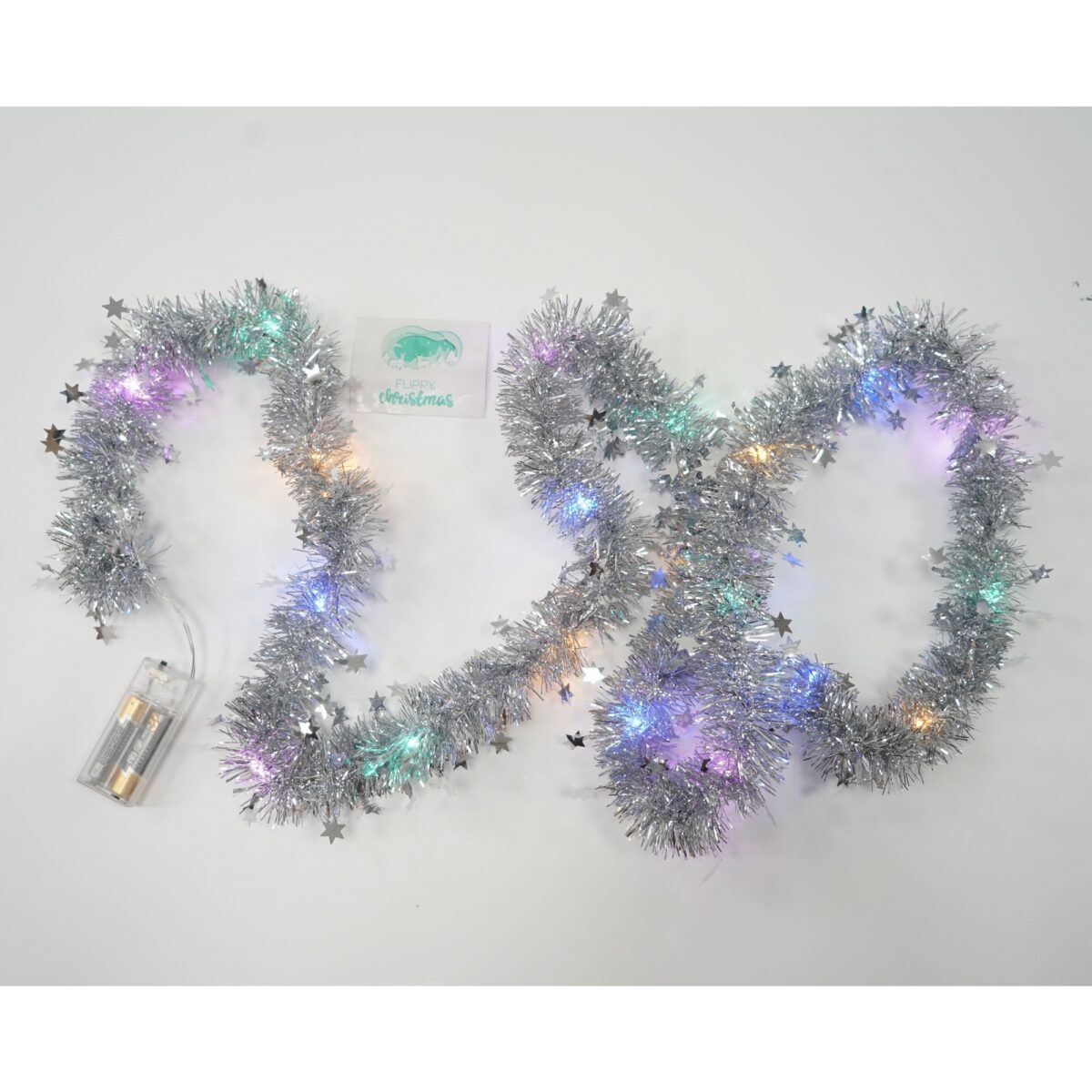 Beteala Craciun cu LED, Argintie, model cu stelute, 2 m x 5 cm, PVC, Sir, Artificiala, Embo - imagine 5