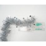 Beteala Craciun cu LED, Argintie, model cu stelute, 2 m x 5 cm, PVC, Sir, Artificiala, Embo - imagine 6