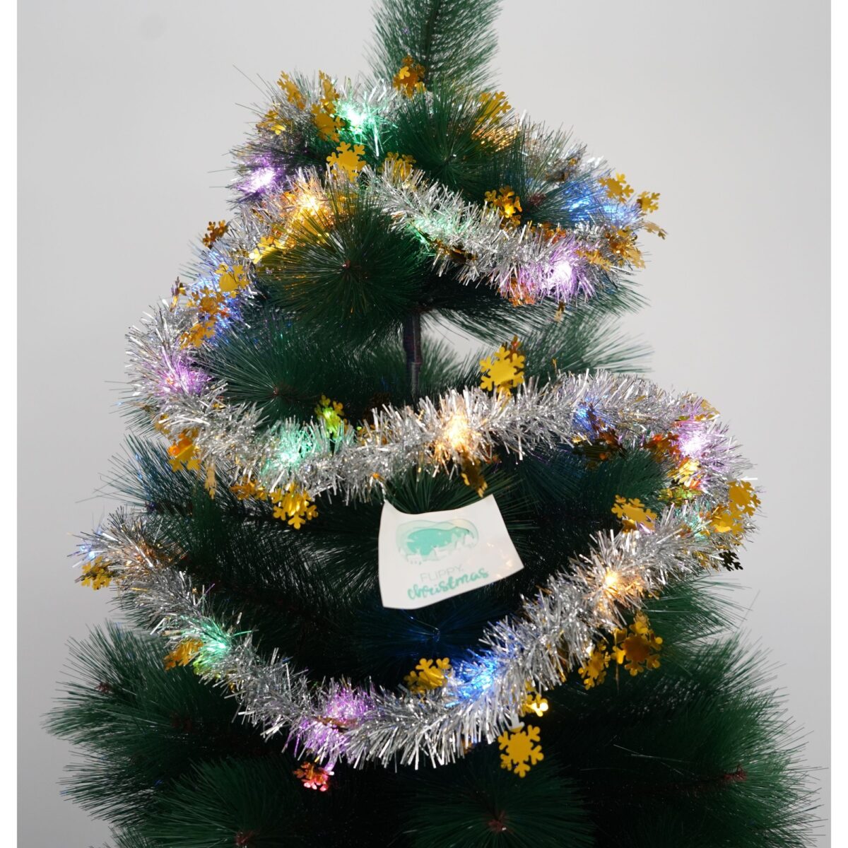 Beteala Craciun cu LED, Aurie, model cu fulgi de nea, 2 m x 5 cm, PVC, Sir, Artificiala, Embo - imagine 2