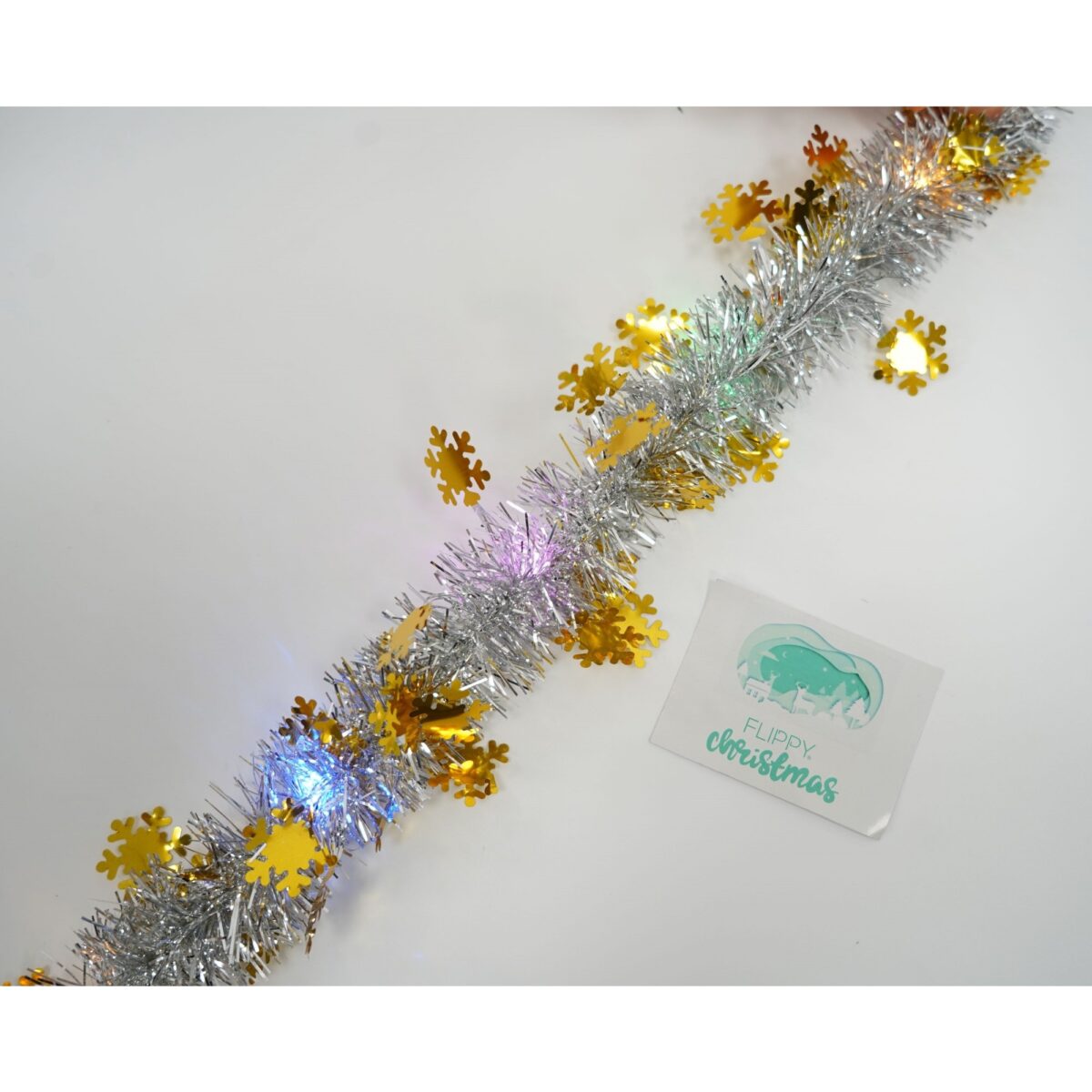 Beteala Craciun cu LED, Aurie, model cu fulgi de nea, 2 m x 5 cm, PVC, Sir, Artificiala, Embo - imagine 5