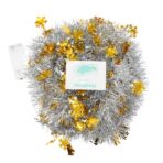 Beteala Craciun cu LED, Aurie, model cu fulgi de nea, 2 m x 5 cm, PVC, Sir, Artificiala, Embo