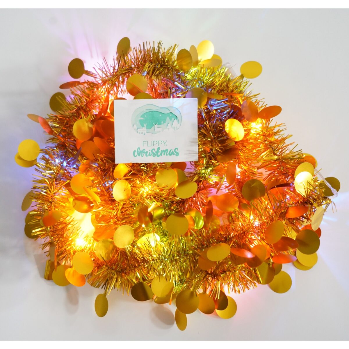 Beteala Craciun cu LED, Aurie, model cu paiete rotunde, 2 m x 5 cm, PVC, Sir, Artificiala, Embo - imagine 3