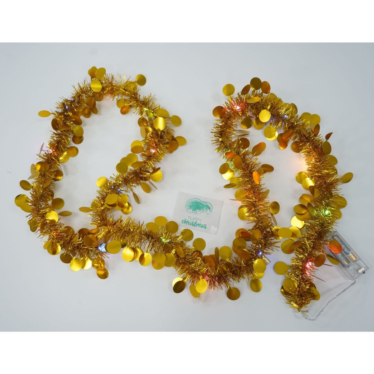 Beteala Craciun cu LED, Aurie, model cu paiete rotunde, 2 m x 5 cm, PVC, Sir, Artificiala, Embo - imagine 5