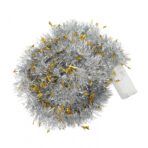 Beteala Craciun cu LED, Aurie, model cu stelute, 2 m x 5 cm, PVC, Sir, Artificiala, Embo