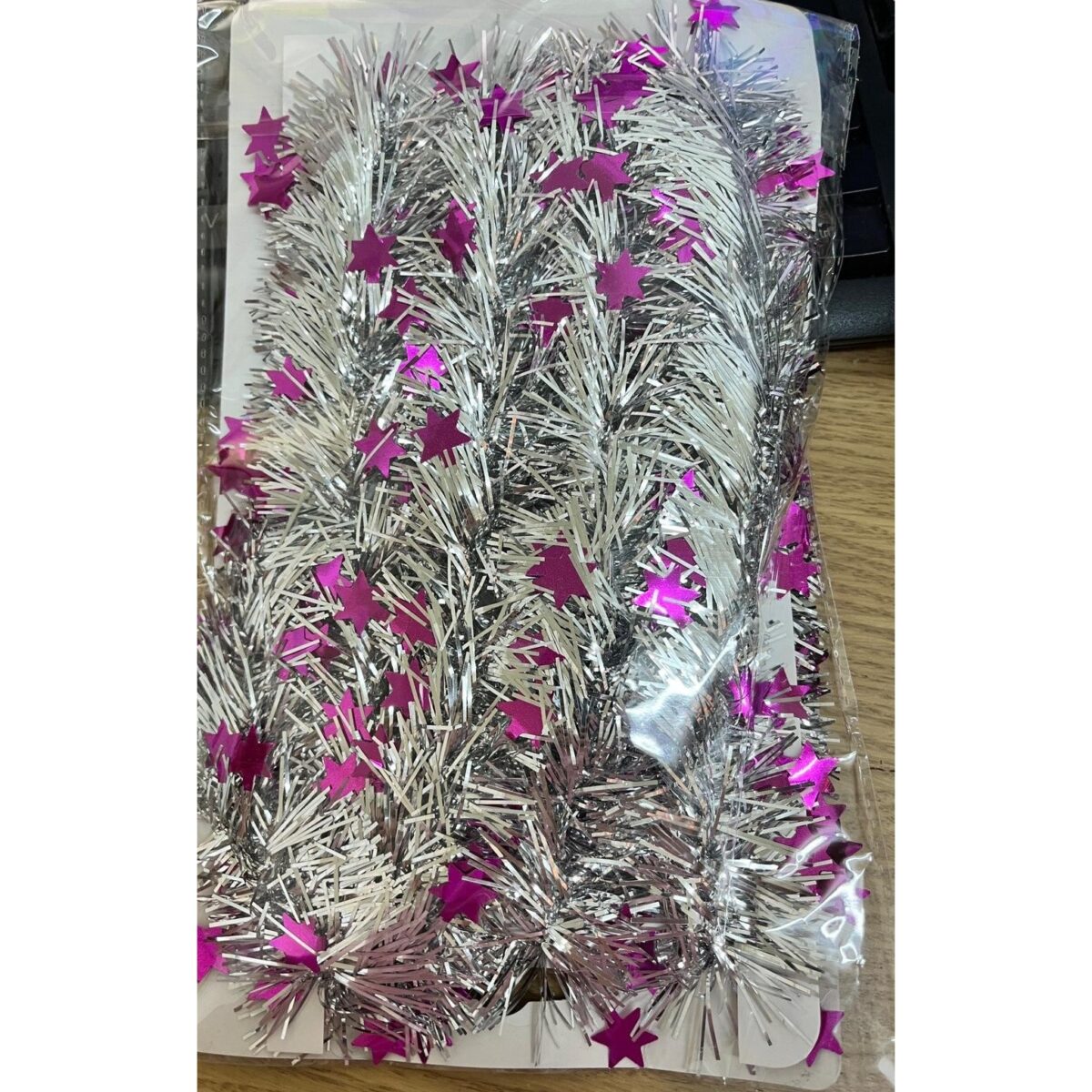 Beteala de Craciun cu LED, Embo, 2 m, 5 cm Grosime, din PVC, Model cu Stelute, Artificiala, Mov/Argintiu - imagine 2