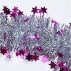 Beteala de Craciun cu LED, Embo, 2 m, 5 cm Grosime, din PVC, Model cu Stelute, Artificiala, Mov/Argintiu - imagine 3