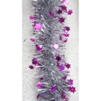 Beteala de Craciun cu LED, Embo, 2 m, 5 cm Grosime, din PVC, Model cu Stelute, Artificiala, Mov/Argintiu - imagine 5