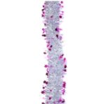 Beteala de Craciun cu LED, Embo, 2 m, 5 cm Grosime, din PVC, Model cu Stelute, Artificiala, Mov/Argintiu