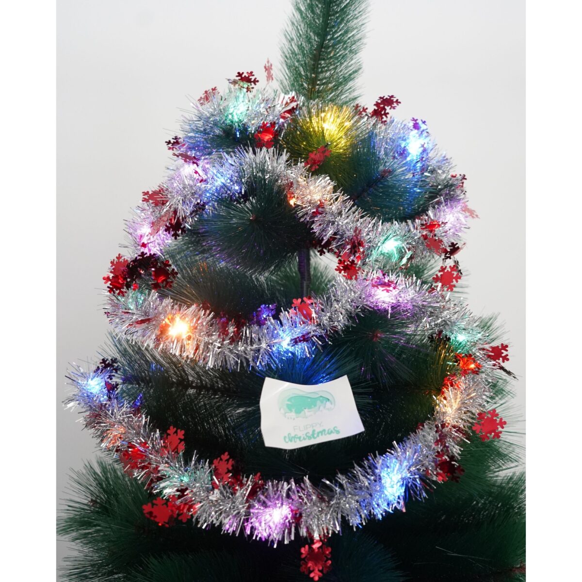 Beteala Craciun cu LED, Rosie, model cu fulgi de nea, 2 m x 5 cm, PVC, Sir, Artificiala, Embo - imagine 2