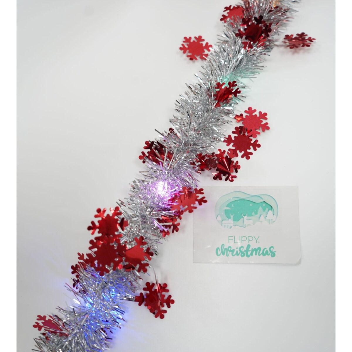 Beteala Craciun cu LED, Rosie, model cu fulgi de nea, 2 m x 5 cm, PVC, Sir, Artificiala, Embo - imagine 5