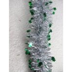 Beteala de Craciun cu LED, Embo, 2 m, 5 cm Grosime, din PVC, Model cu Stelute, Artificiala, Verde/Argintiu - imagine 2