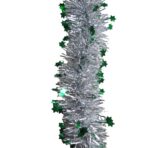 Beteala de Craciun cu LED, Embo, 2 m, 5 cm Grosime, din PVC, Model cu Stelute, Artificiala, Verde/Argintiu - imagine 3