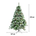 Brad artificial de Craciun nins, decorat cu conuri pin, pentru interior/exterior, inaltime 210 cm, diametru 147 cm, 1150 ramuri, Embo, verde, suport metalic inclus - imagine 5