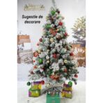 Brad artificial de Craciun nins, decorat cu conuri pin, pentru interior/exterior, inaltime 210 cm, diametru 131 cm, 630 ramuri, Embo, alb/verde, suport metalic inclus - imagine 5