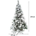 Brad artificial de Craciun nins, decorat cu conuri pin, pentru interior/exterior, inaltime 210 cm, diametru 131 cm, 630 ramuri, Embo, alb/verde, suport metalic inclus - imagine 6