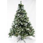 Brad artificial de Craciun nins, decorat cu conuri pin, pentru perete/colt, inaltime 180 cm, 862 ramuri, Embo, verde, suport metalic inclus - imagine 3