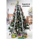 Brad artificial de Craciun nins, decorat cu conuri pin, pentru perete/colt, inaltime 210 cm, diametru 149 cm, 1224 ramuri, Embo, verde, suport metalic inclus - imagine 5