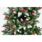 Brad artificial de Craciun nins, decorat cu conuri pin rosii, inaltime 210 cm, diametru 106 cm, 643 ramuri, Embo, verde, suport metalic inclus - imagine 3