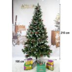 Brad artificial de Craciun nins, decorat cu conuri pin rosii, inaltime 210 cm, diametru 106 cm, 643 ramuri, Embo, verde, suport metalic inclus - imagine 4