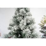 Brad artificial de Craciun nins intens, decorat cu conuri pin, pentru interior/exterior, inaltime 180 cm, diametru 120 cm, 502 ramuri, Embo, alb/verde, suport metalic inclus - imagine 4