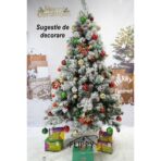 Brad artificial de Craciun nins intens, decorat cu conuri pin, pentru interior/exterior, inaltime 180 cm, diametru 120 cm, 502 ramuri, Embo, alb/verde, suport metalic inclus - imagine 5