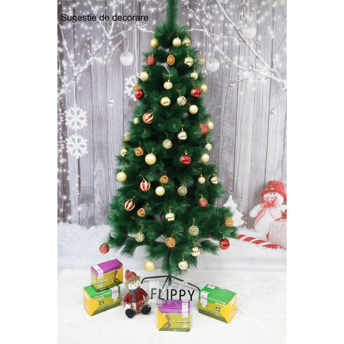 Brad artificial de Craciun tip pin, inaltime 150 cm, diametru 85 cm, 160 ramuri cu ace 3D 12 cm, Embo, verde, suport metalic inclus - imagine 3