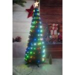 Brad artificial Pop-Up Embo, cu instalatie integrata, Lumini RGB, Suport inclus, Stea luminata, 304 Led, 180 cm, Material PVC, Verde