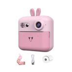 Camera Instantanee pentru Copii, Embo, cu Functie de Printare, Cablu USB-C, Bluetooth, Compatibil iOS/Android, Imprimare APP, Model Iepure, Snur de Agatat Inclus, Roz - imagine 2