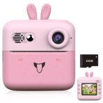 Camera Instantanee pentru Copii, Embo, cu Functie de Printare, Cablu USB-C, Bluetooth, Compatibil iOS/Android, Imprimare APP, Model Iepure, Snur de Agatat Inclus, Roz - imagine 3