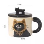 Cana din Ceramica, Embo, Model in Cutie pentru Cadou, Cana pentru Ceai, Cafea, Cana Retro Design Capac cu Figurina 3D, 9.5 x 8 x 8 cm, 360 ml, Bej, Print Pisica Maro Negru - imagine 3