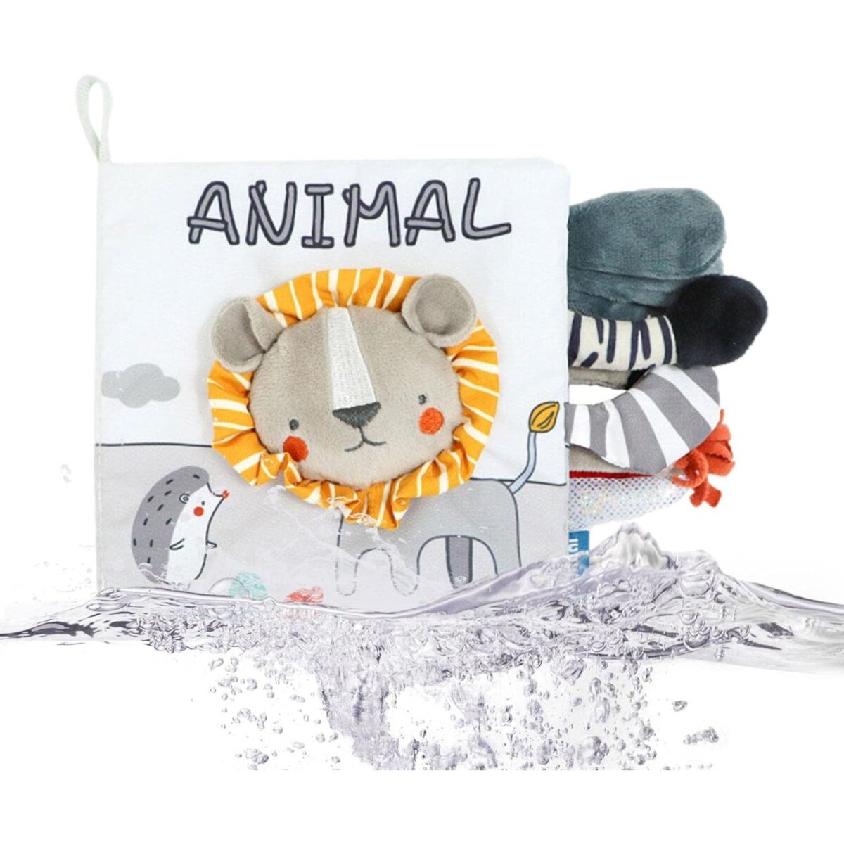 Carte Senzoriala, Embo, pentru Bebelusi, 15x16x6 cm, cu Animalute, 3D, Cu Sunete si Fosnete, 0-3 Ani, Model Leu, Gri - imagine 2