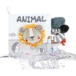 Carte Senzoriala, Embo, pentru Bebelusi, 15x16x6 cm, cu Animalute, 3D, Cu Sunete si Fosnete, 0-3 Ani, Model Leu, Gri - imagine 2