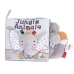 Carte Senzoriala, Embo, pentru Bebelusi, 15x16x6 cm, cu Animalute, 3D, Cu Sunete si Fosnete, 0-3 Ani, Model Elefantel, Gri