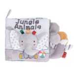 Carte Senzoriala, Embo, pentru Bebelusi, 15x16x6 cm, cu Animalute, 3D, Cu Sunete si Fosnete, 0-3 Ani, Model Elefantel, Gri