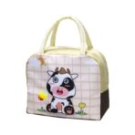 Geanta Termoizolanta pentru Copii, Embo, 23x13x19 cm, Model Imprimeu Vacuta, din Folie de Aluminiu si Panza Oxford, Bej