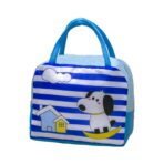 Geanta Termoizolanta pentru Copii, Embo, 23x13x19 cm, Model Imprimeu Catel, din Folie de Aluminiu si Panza Oxford, Albastru/Alb