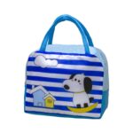Geanta Termoizolanta pentru Copii, Embo, 23x13x19 cm, Model Imprimeu Catel, din Folie de Aluminiu si Panza Oxford, Albastru/Alb