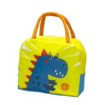 Geanta Termoizolanta pentru Copii, Embo, 23x13x19 cm, Model Imprimeu Dinozaur, din Folie de Aluminiu si Panza Oxford, Albastru/Galben