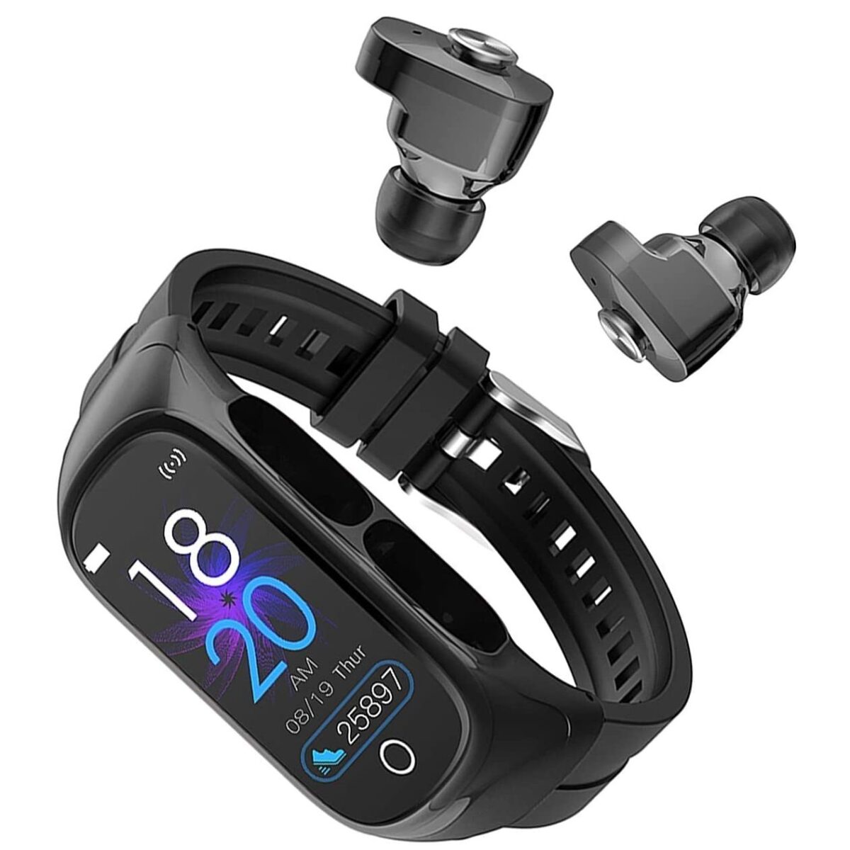 Ceas Smartwatch 2 in 1, cu Casti Bluetooth, N8 TWS, Plug in Lateral, Afisaj 1.47 inch, Rezolutie 172*320, Negru - imagine 3