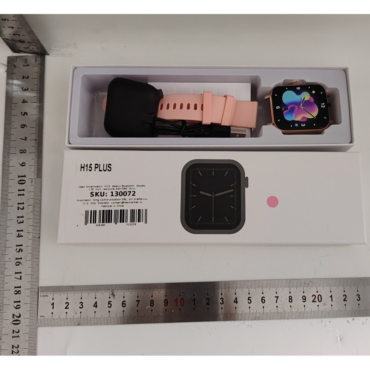 Ceas Smartwatch, Embo, Editia H15, Apeluri Bluetooth, Afisaj 1.81 inch, Rezolutie 240 x 284, Puls, Siri, Baterie 180 mAh, Roz Auriu - imagine 3