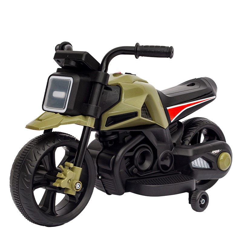 children-s-electric-motorcycle-rechargeable-tricycle-color-army-green-white-electric-slide-2-uses-6657ccf31332e Motocicleta Electrica cu 2 Roti Mari si 2 Roti Ajutatoare, Embo, Acumulator Incarcare, Anti-Rasturnare, Lumini, Muzica, Motor:380, Baterie 6V4.5, 41.5x70x34 cm, 4.5 Kg, 3 Ani+, Verde Negru - imagine 2