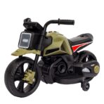 Motocicleta Electrica cu 2 Roti Mari si 2 Roti Ajutatoare, Embo, Acumulator Incarcare, Anti-Rasturnare, Lumini, Muzica, Motor:380, Baterie 6V4.5, 41.5x70x34 cm, 4.5 Kg, 3 Ani+, Verde Negru