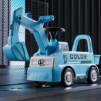 Excavator Manual pentru copii, Embo, 3 ani, Sport, Claxon, Cutie Depozitare, Lumini, Scaun, 62x26x47 cm, Albastru - imagine 2