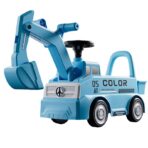 Excavator Manual pentru copii, Embo, 3 ani, Sport, Claxon, Cutie Depozitare, Lumini, Scaun, 62x26x47 cm, Albastru