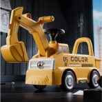 Excavator Manual pentru copii, Embo, 3 ani, Sport, Claxon, Cutie Depozitare, Lumini, Scaun, 62x26x47 cm, Galben - imagine 3