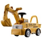 Excavator Manual pentru copii, Embo, 3 ani, Sport, Claxon, Cutie Depozitare, Lumini, Scaun, 62x26x47 cm, Galben