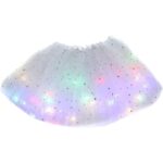 Fusta LED pentru Copii, Embo, Tutu de Balet pentru Fetite cu Luminite Multicolore Incorporate, Model Stelute, 30 cm Lungime, Alb