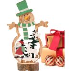 Decoratiune de Craciun, Embo, din Lemn, 10.5 x 18 cm, Model Om de Zapada cu Caciula Verde, Multicolor - imagine 2